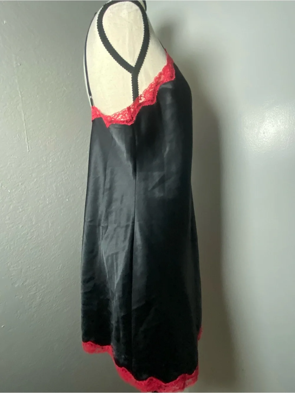 Y2K Victoria’s Secret Black Satin & Red Lace Slip Dress Size Large